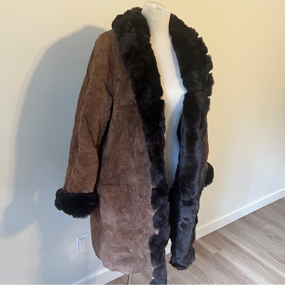 Vintage Fashion Elements Suede Coat faux Fur Collar Brown Small penny lane 70s - Picture 3 of 10